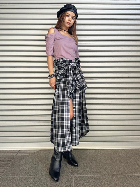 シャツ風チェックロングスカート